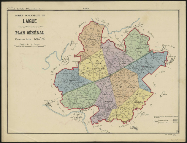 Forêt domaniale de Laigue. Plan Général. Contenance totale 3865 h, 26 a. Administration des Forêts 1er Conservation, Oise
