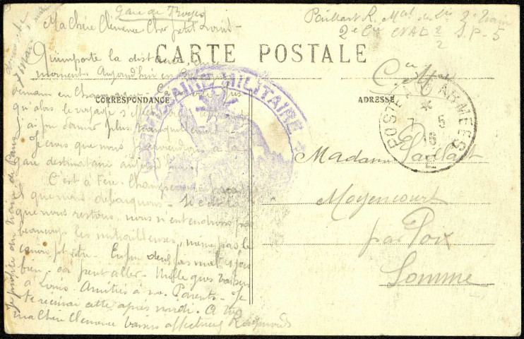 Carte postale intitulée "Montargis. Vue générale". Correspondance de Raymond Paillart à sa femme Clémence