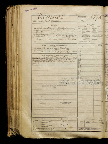 Tempez, Emile Optat Gustave, né le 26 février 1899 à Doullens (Somme), classe 1919, matricule n° 1278, Bureau de recrutement d'Abbeville