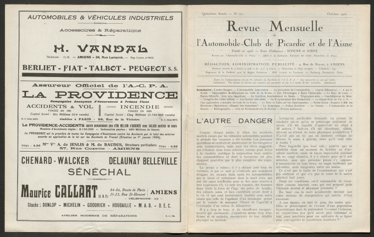 Automobile-club de Picardie et de l'Aisne. Revue mensuelle, 171, octobre 1925