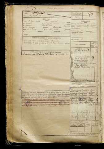 Crépin, Jean Baptiste Clément, né le 03 juin 1896 à Morisel (Somme), classe 1916, matricule n° 70, Bureau de recrutement de Péronne