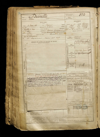 Drévelle, Arthur, né le 08 février 1881 à Amiens (Somme), classe 1901, matricule n° 912, Bureau de recrutement d'Amiens