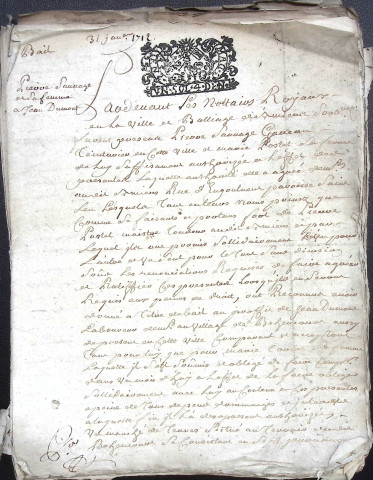 Etude de Me Jean-Baptiste Denis à Amiens (étude n°11). Minutes de l'année 1712