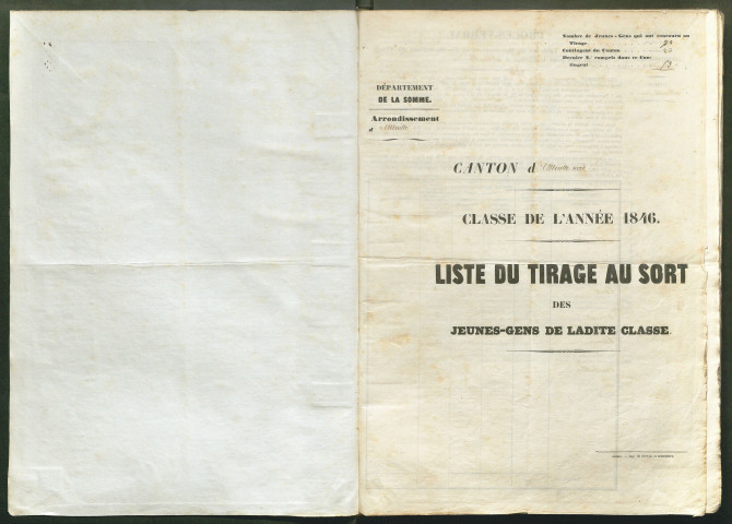 Tirage au sort (arrondissement d'Abbeville) de l'année 1846