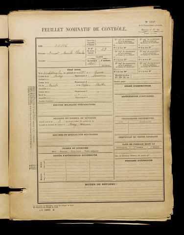 Cotte, Ernest Emile Charles, né le 23 septembre 1898 à Treux (Somme), classe 1918, matricule n° 29, Bureau de recrutement de Péronne