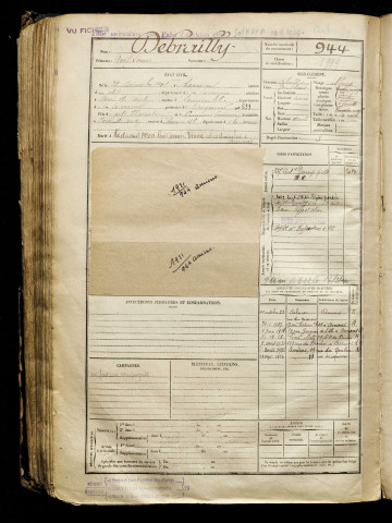 Debrailly, Noël Louis, né le 21 décembre 1901 à Amiens (Somme), classe 1921, matricule n° 944, Bureau de recrutement d'Amiens