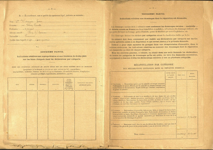 Bray-sur-Somme. Demande d'indemnisation des dommages de guerre : dossier Wanègue-Leturcq Gustave