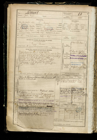 Lemort, Jules Eugène, né le 24 juillet 1876 à Bonneuil-les-Eaux (Oise), classe 1896, matricule n° 14, Bureau de recrutement de Péronne