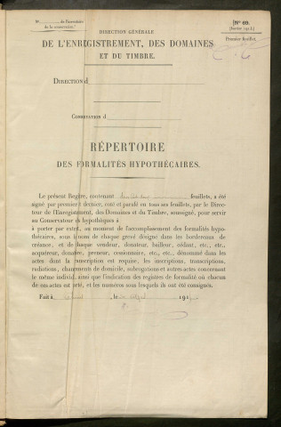 Répertoire des formalités hypothécaires, du 19/08/1909 au 23/02/1910, registre n° 356 (Péronne)