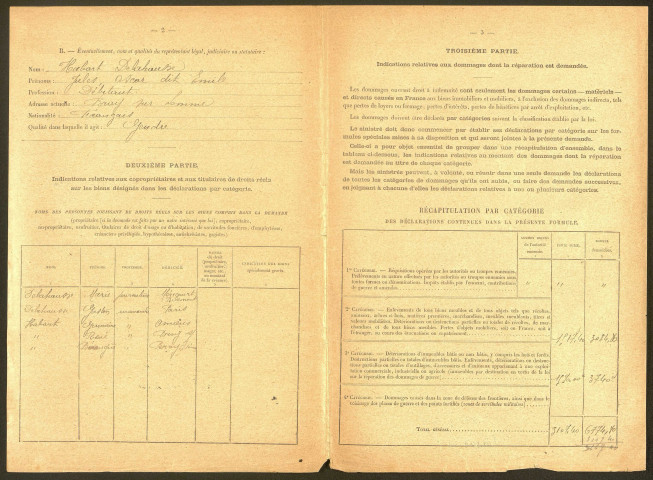Bray-sur-Somme. Demande d'indemnisation des dommages de guerre : dossier Delahausse-Brunel