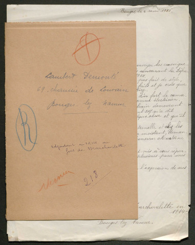 Témoignage de Démonté, Lambert (Adjudant) et correspondance avec Jacques Péricard