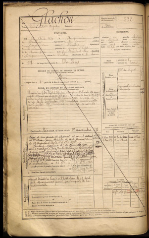 Glachon, Léandre Arsène Augustin, né le 28 août 1869 à Bouquemaison (Somme), classe 1889, matricule n° 238, Bureau de recrutement d'Abbeville