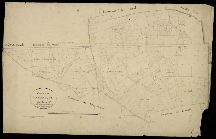 Plan du cadastre napoléonien - Lamotte-Warfusee (Abancourt) : Masure (La) ; Terre noire (La) ; Haute cloche (La), C