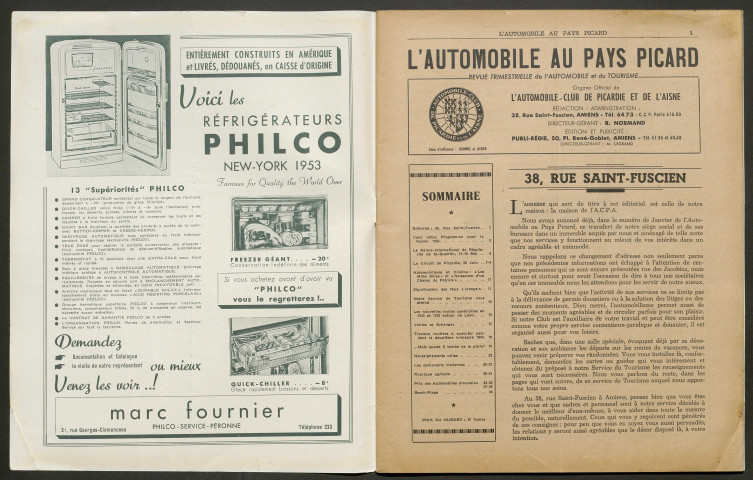 L'Automobile au Pays Picard. Revue de l'Automobile et du Tourisme. Organe officiel de l'Automobile-Club de Picardie et de l'Aisne, 375, avril 1954