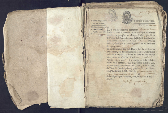 Feuquières-en-Vimeu : Naissances, mariages, décès (an II-an III)