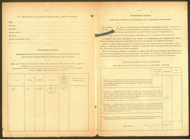 Ailly-sur-Noye. Demande d'indemnisation des dommages de guerre : dossier Million-Duvauchelle