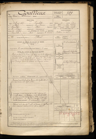 Goullieux, Désiré Clodomir, né le 03 mars 1865 à Courcelette (Somme), classe 1885, matricule n° 727, Bureau de recrutement de Péronne