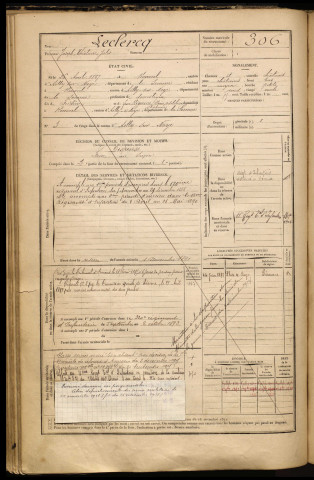 Leclercq, Joseph Théotime Jules, né le 26 avril 1867 à Rouvrel (Somme), classe 1887, matricule n° 306, Bureau de recrutement de Péronne