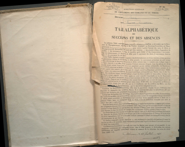 Table des successions et absences du bureau d'Amiens