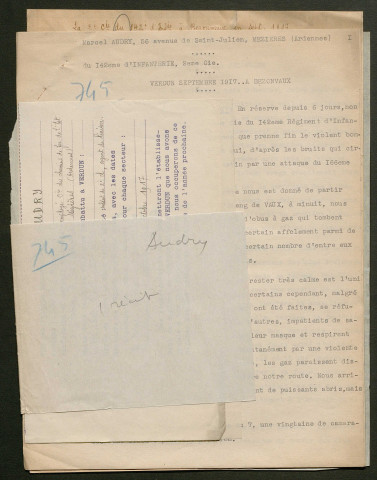 Témoignage de Audry, Marcel et correspondance avec Jacques Péricard