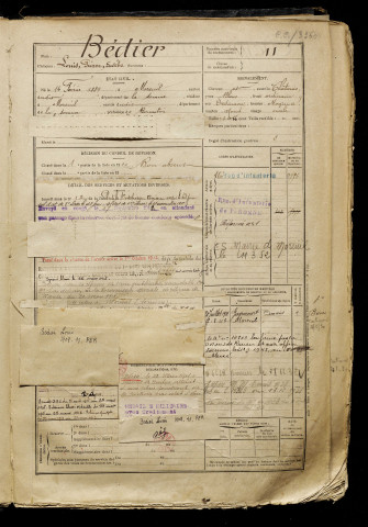Bédier, Louis Pierre Eusèbe, né le 16 février 1889 à Moreuil (Somme), classe 1909, matricule n° 11, Bureau de recrutement de Péronne