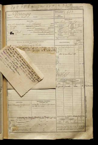 Grangy, René Elie, né le 01 mars 1897 à Chaumes-en-Brie (Seine-et-Marne), classe 1917, matricule n° 605, Bureau de recrutement d'Amiens