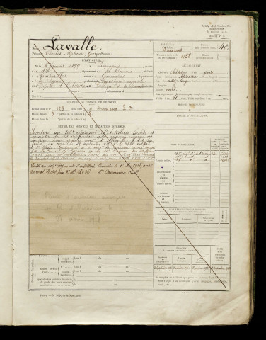 Lavalle, Charles Alphonse Georges, né le 05 janvier 1899 à Picquigny (Somme), classe 1918, matricule n° 1158, Bureau de recrutement d'Abbeville