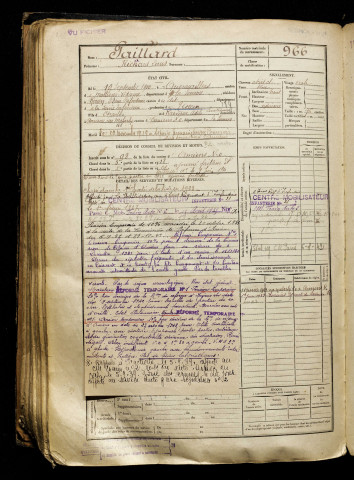 Paillard, Richard Louis, né le 19 septembre 1900 à Quevauvillers (Somme), classe 1920, matricule n° 966, Bureau de recrutement d'Amiens