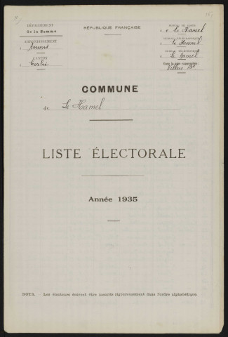 Liste électorale : Hamel (Le)