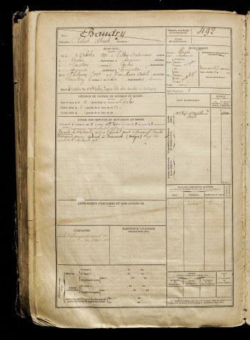 Baudry, Robert Albert, né le 02 octobre 1892 à Villers-Bretonneux (Somme), classe 1912, matricule n° 492, Bureau de recrutement d'Amiens