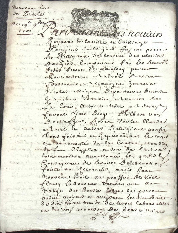 Etude de Me Jean Duval à Amiens (étude n°8). Minutes de l'année 1701