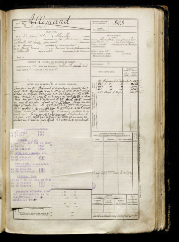 Allemand, Emile Joseph, né le 22 juin 1896 à Abbeville (Somme), classe 1916, matricule n° 863, Bureau de recrutement d'Abbeville