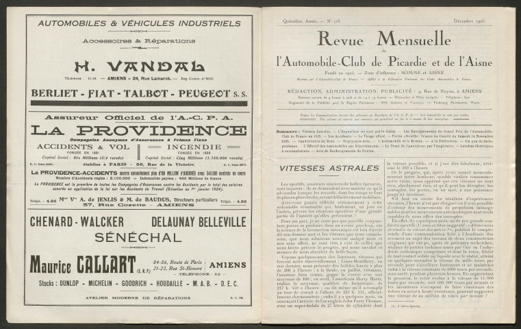 Automobile-club de Picardie et de l'Aisne. Revue mensuelle, 173, décembre 1925