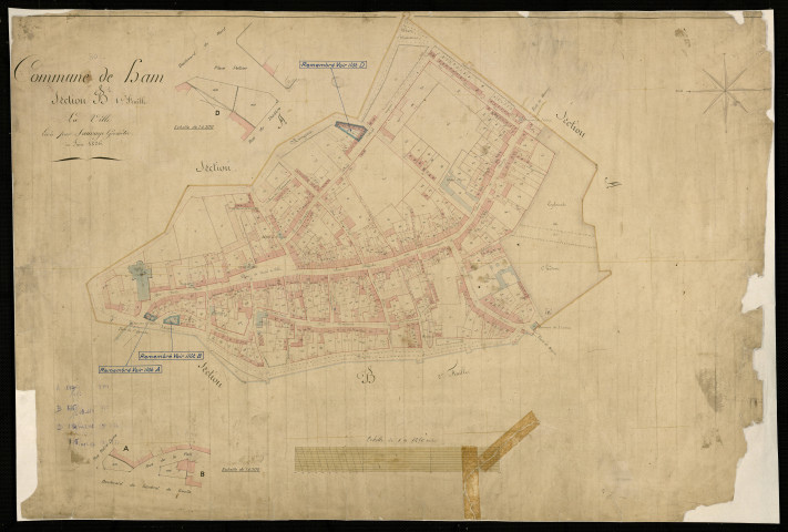 Plan du cadastre napoléonien - Ham : Ville (La), B1 et parties remembrées de B1 développées
