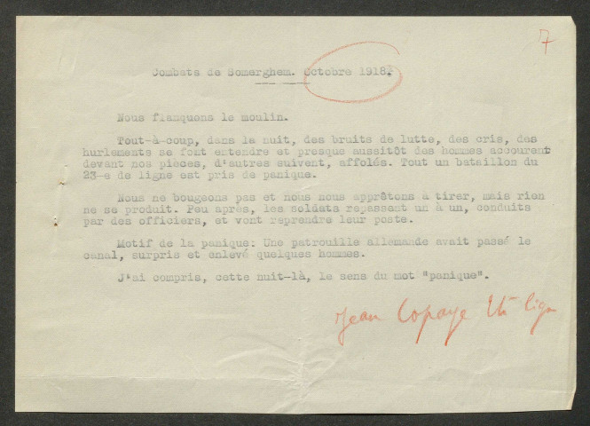 Témoignage de Copaye, Jean (Mitrailleur) et correspondance avec Jacques Péricard