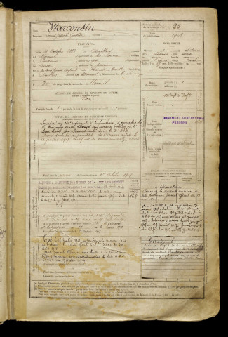 Warconsin, Louis Joseph Gaston, né le 31 octobre 1883 à Arvillers (Somme), classe 1903, matricule n° 25, Bureau de recrutement de Péronne