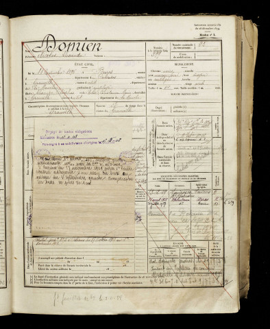 Domien, Nicolas Alexandre, né le 11 novembre 1896 à Bures-les-Monts (Calvados), classe 1916, matricule n° 23, Bureau de recrutement d'Amiens