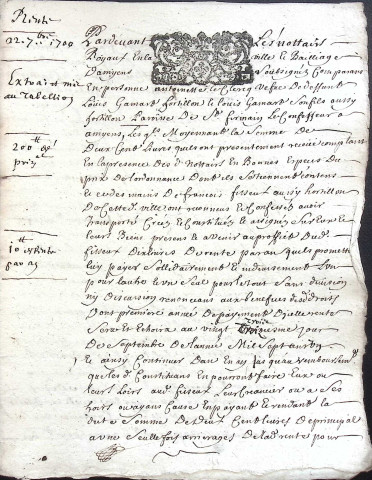 Etude de Me Jean Duval à Amiens (étude n°8). Minutes de l'année 1700