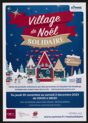 Affiche "Village de Noël Solidaire" 2e édition, parc de l'évêché à Amiens. Vente de produits artisanaux par des personnes en situation de handicap