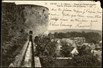 Carte postale intitulée "Gisors. Le Château. Donjon de Philippe Auguste. Tour du Prisonnier (côté de l'entrée)". Correspondance de Raymond Paillart à son fils Louis