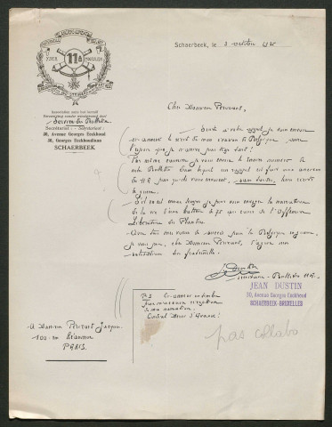 Témoignage de Dustin, Jean et correspondance avec Jacques Péricard