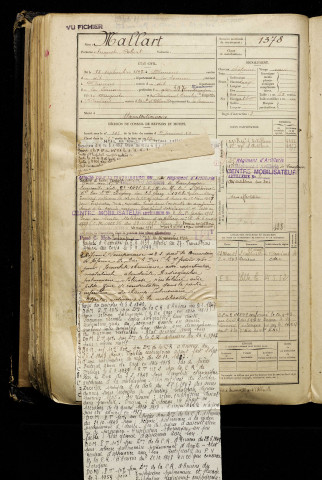Mallart, Auguste Robert, né le 13 septembre 1897 à Amiens (Somme), classe 1917, matricule n° 1378, Bureau de recrutement d'Amiens