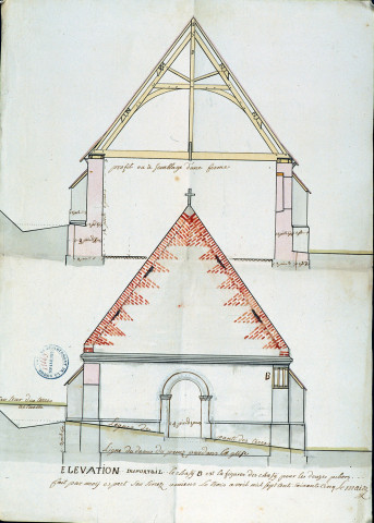 Plan en élévation du portail de l'église d'Outrebois, par Lemaire d'Amiens