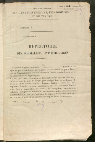 Répertoire des formalités hypothécaires, du 26/03/1890 au 10/07/1890, registre n° 303 (Péronne)