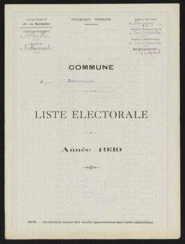 Liste électorale : Doudelainville