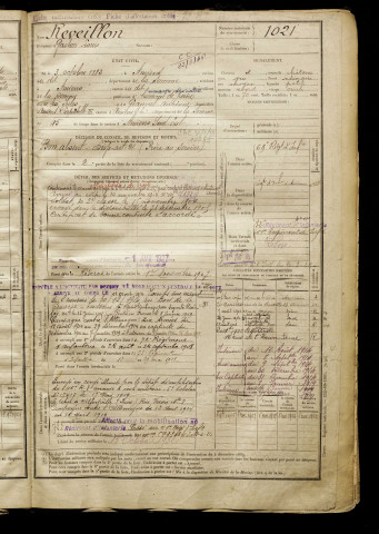 Reveillon, Gaston Louis, né le 03 octobre 1883 à Amiens (Somme), classe 1903, matricule n° 1021, Bureau de recrutement d'Amiens