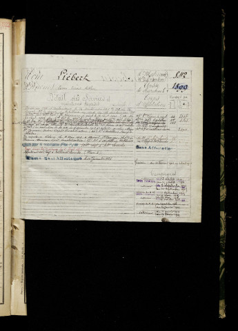 Liébert, Louis Ernest Arthur, né le 24 juillet 1879 à Fontaine-sous-Montdidier (Somme), classe 1899, matricule n° 842, Bureau de recrutement de Péronne