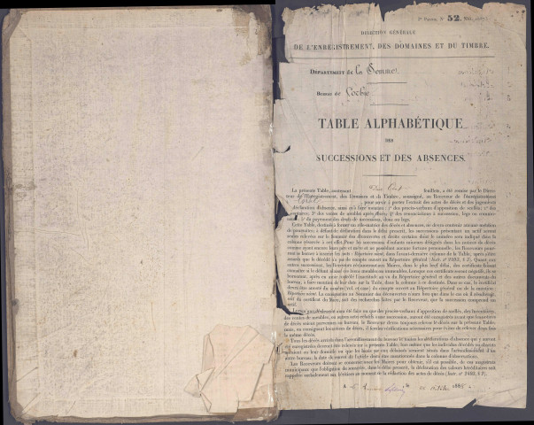 Table des successions et absences du bureau de Corbie