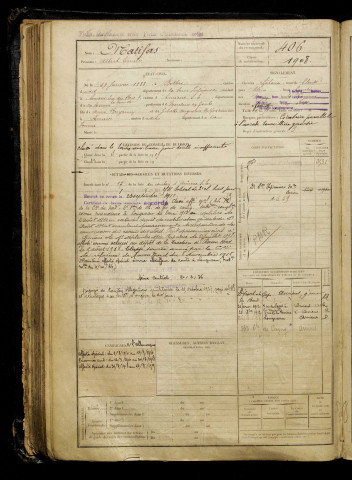 Matifas, Albert Emile, né le 29 janvier 1888 à Bolbec (Seine-Maritime), classe 1908, matricule n° 406, Bureau de recrutement d'Amiens