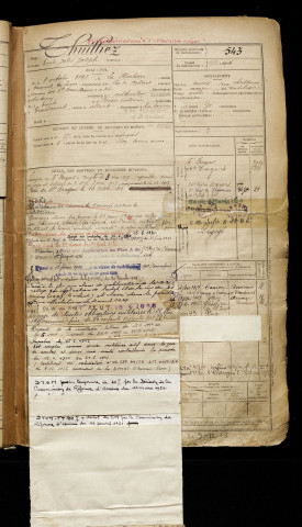 Thuilliez, Emile Jules Joseph, né le 03 octobre 1898 à Herlière (La) (Pas-de-Calais), classe 1918, matricule n° 543, Bureau de recrutement de Péronne